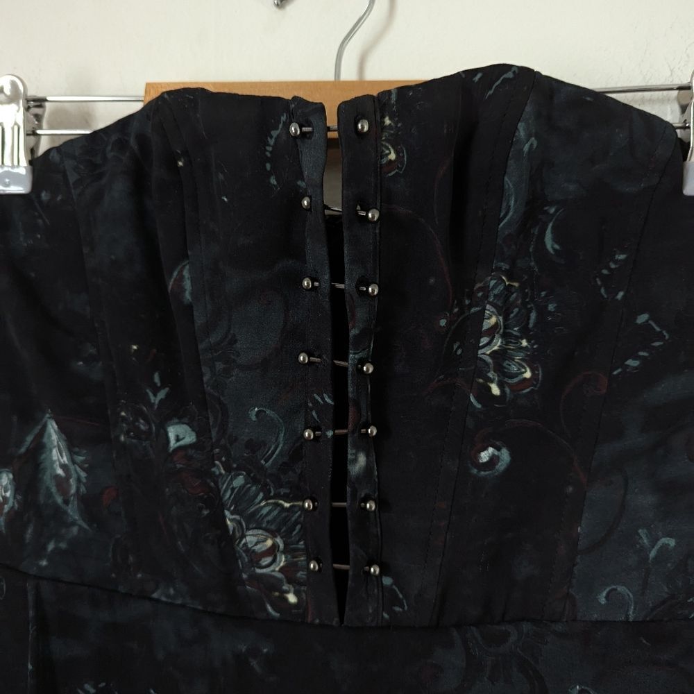 Haute Hippie black teal abstract Ginnie sheer silk strapless corset jumpsuit - Picture 4 of 8